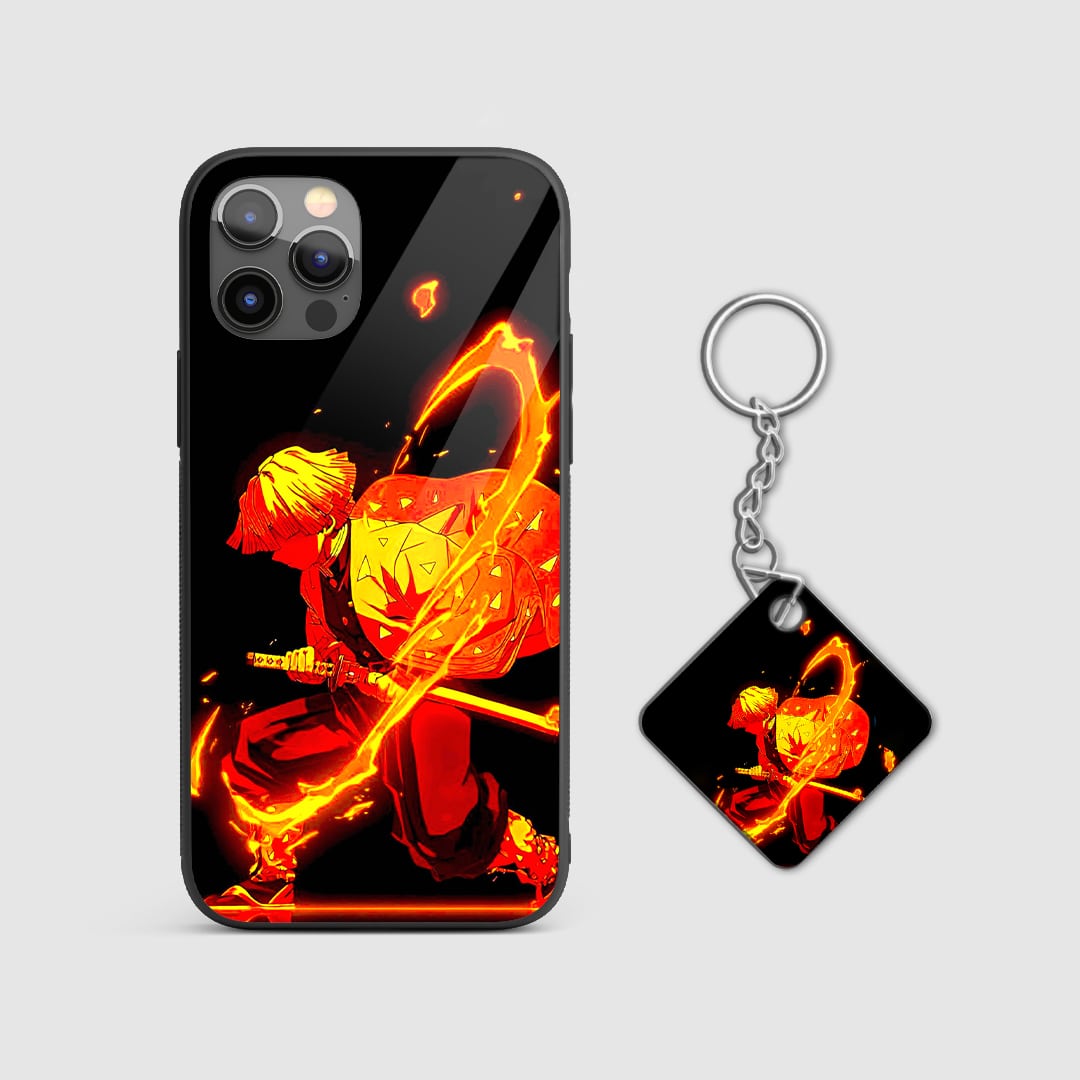 Back design of Demon Slayer Zenitsu Bright Flame case with Keychain