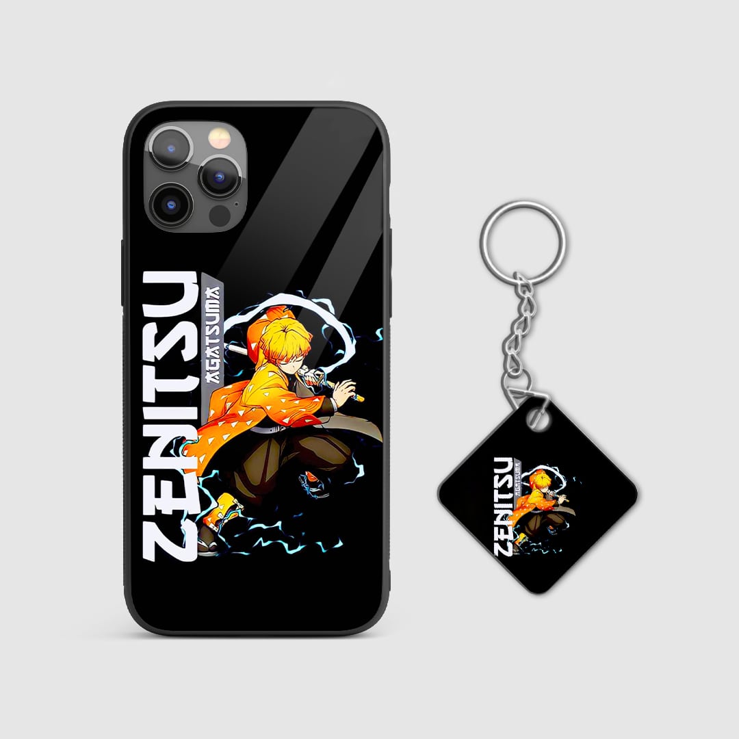 Back design of Demon Slayer Zenitsu Name case with Keychain