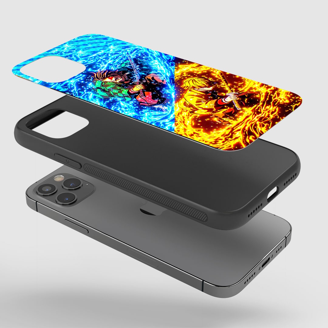 Close-up of durable Zenitsu x Tanjiro silicone cover