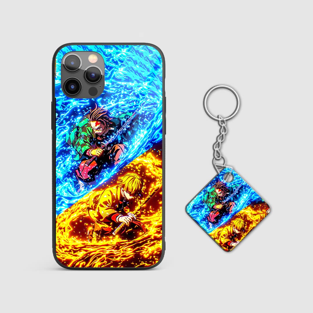 Back design of Demon Slayer Zenitsu x Tanjiro case with Keychain