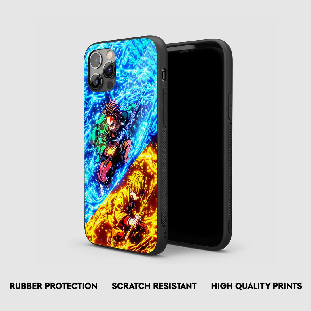 Side angle of Zenitsu x Tanjiro anime armored phone case