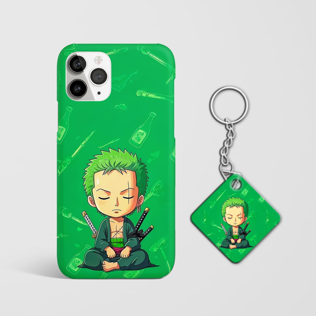 Back view of Zoro Chibi Phone Cover featuring playful anime design with Keychain.