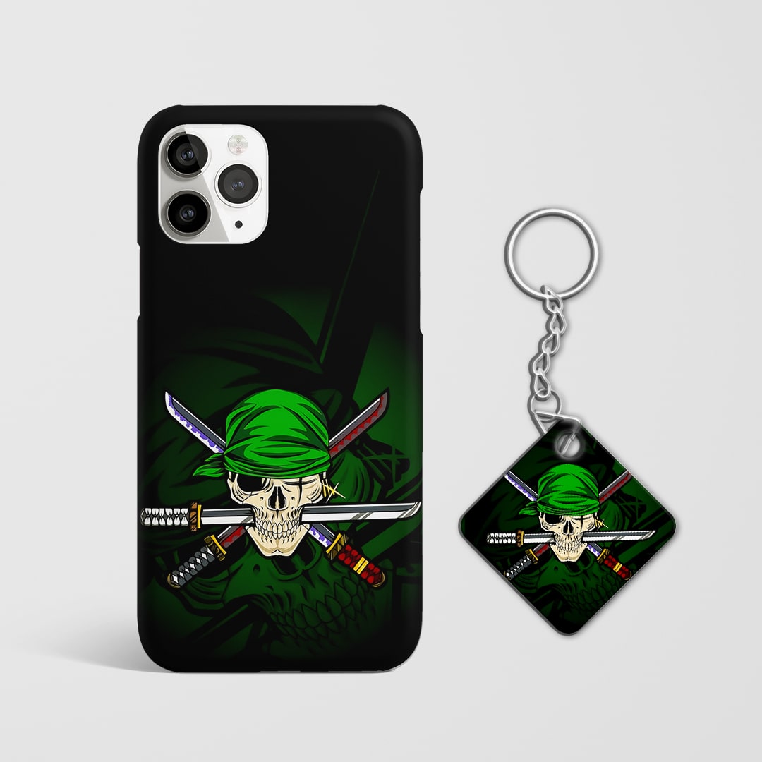Back view of Zoro Symbol Phone Cover featuring Zoro's pirate logo with Keychain.