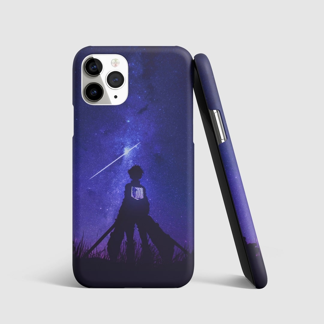 Striking artistic imagery from "Attack on Titan" on phone cover.
