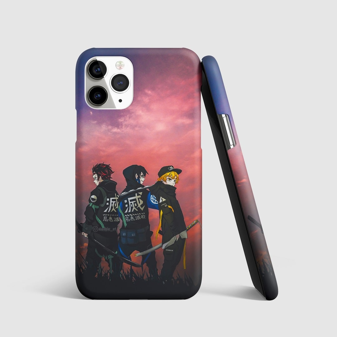 Elegant artwork from Demon Slayer on phone cover.