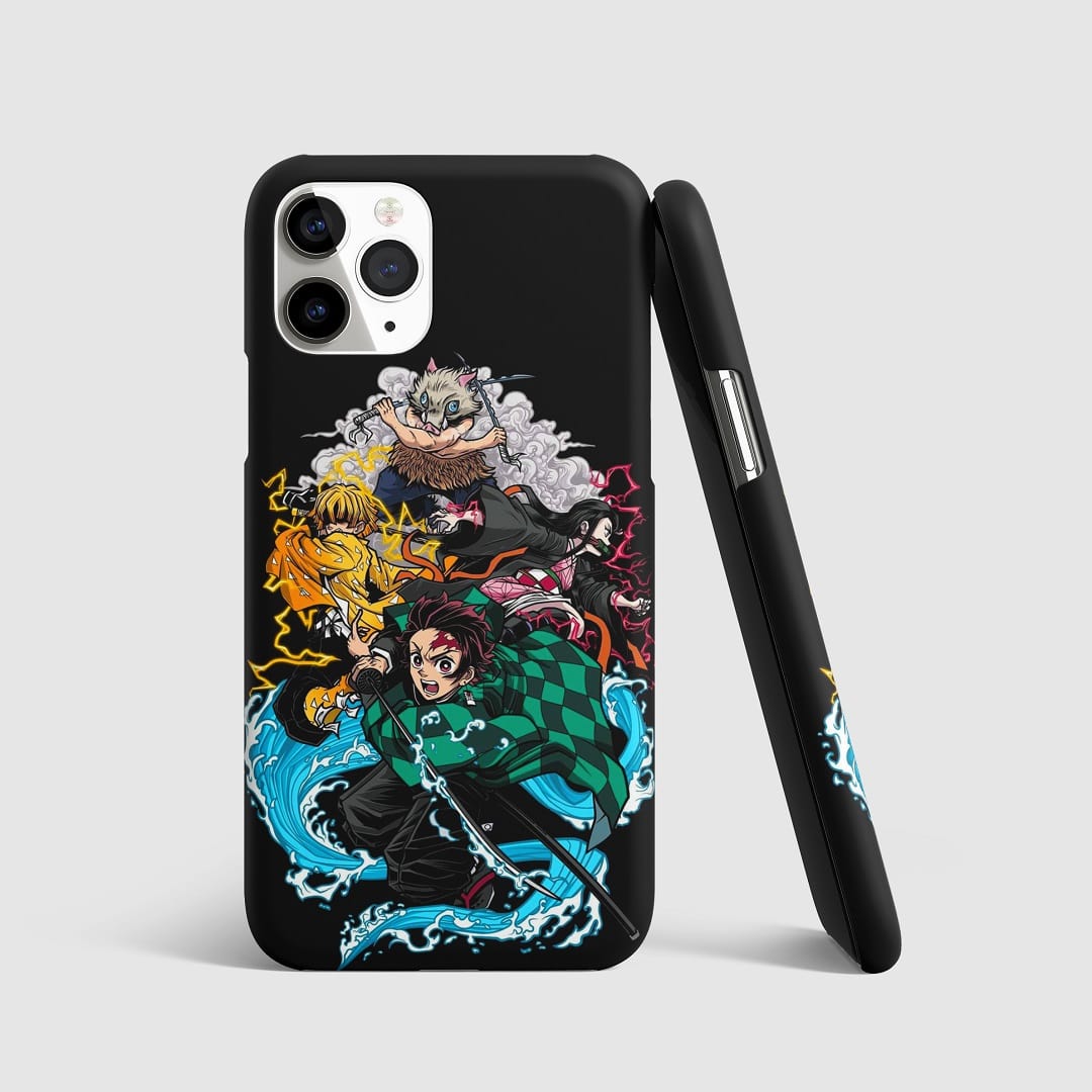 Vibrant artwork from Demon Slayer on phone cover.