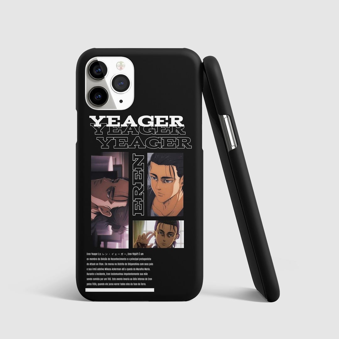 Striking artwork of Eren Yeager from "Attack on Titan" on phone cover.