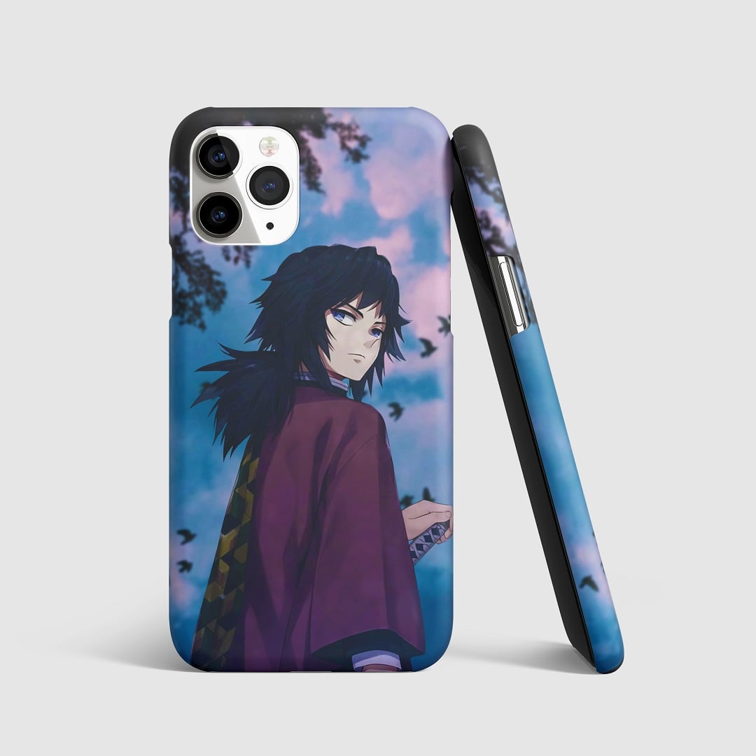 Giyu Tomioka against a peaceful blue sky on phone cover.