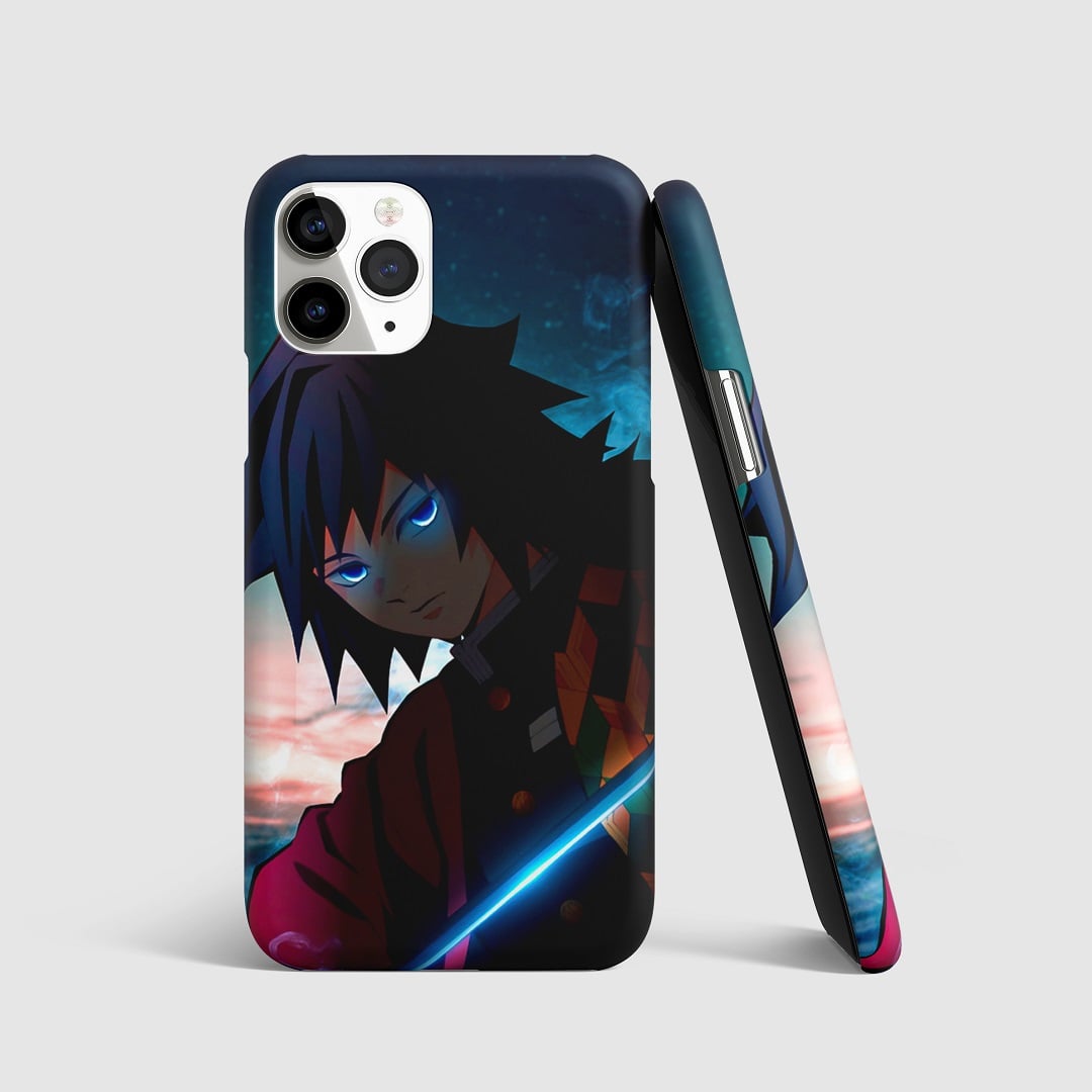 Striking artwork of Giyu Tomioka on phone cover.