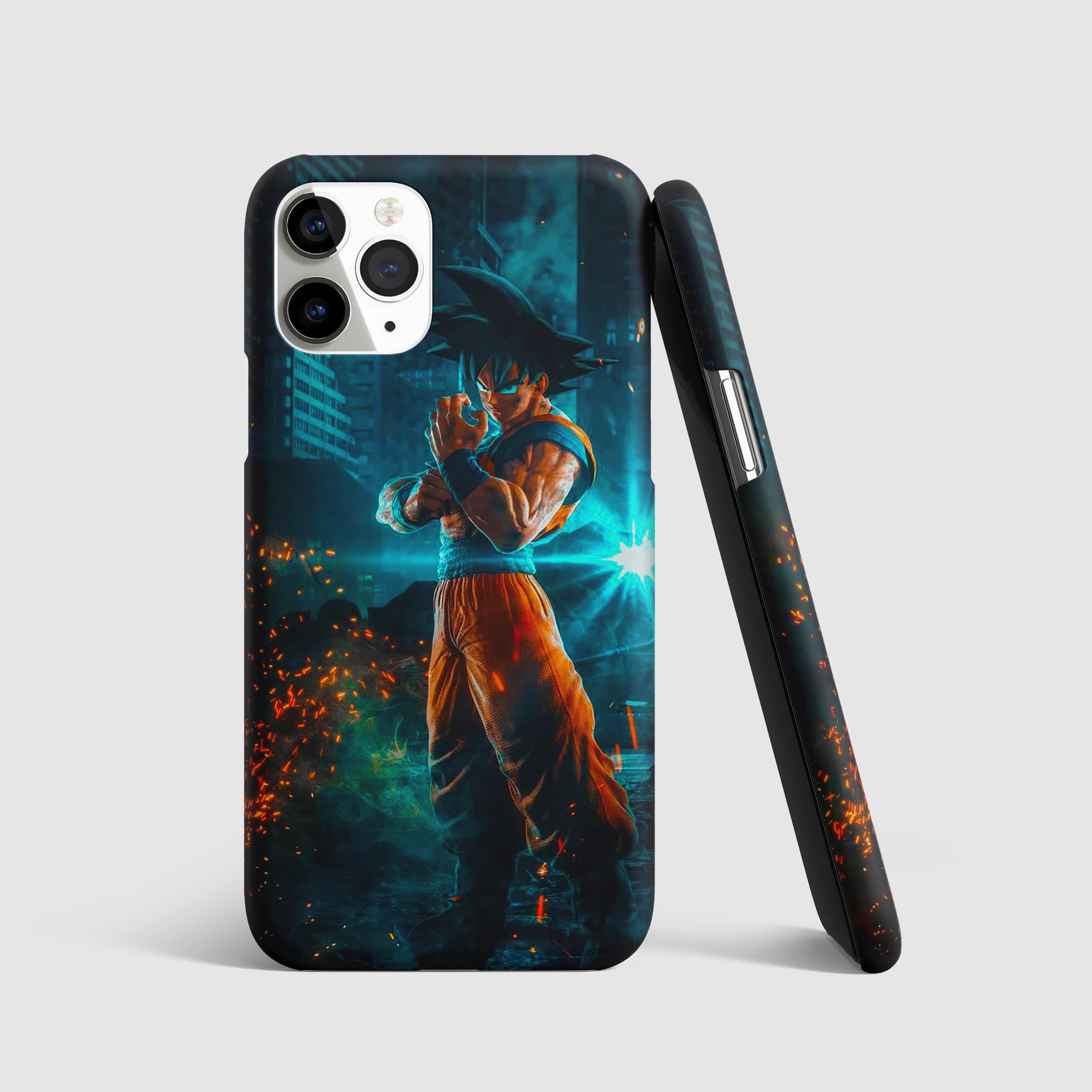 Goku training hard depicted on phone cover.