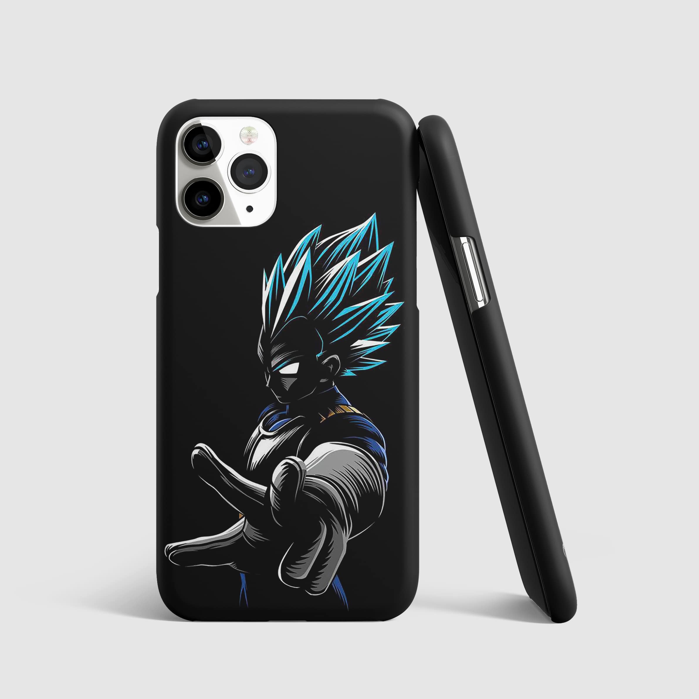Minimalist artistic rendering of Vegeta on phone cover.