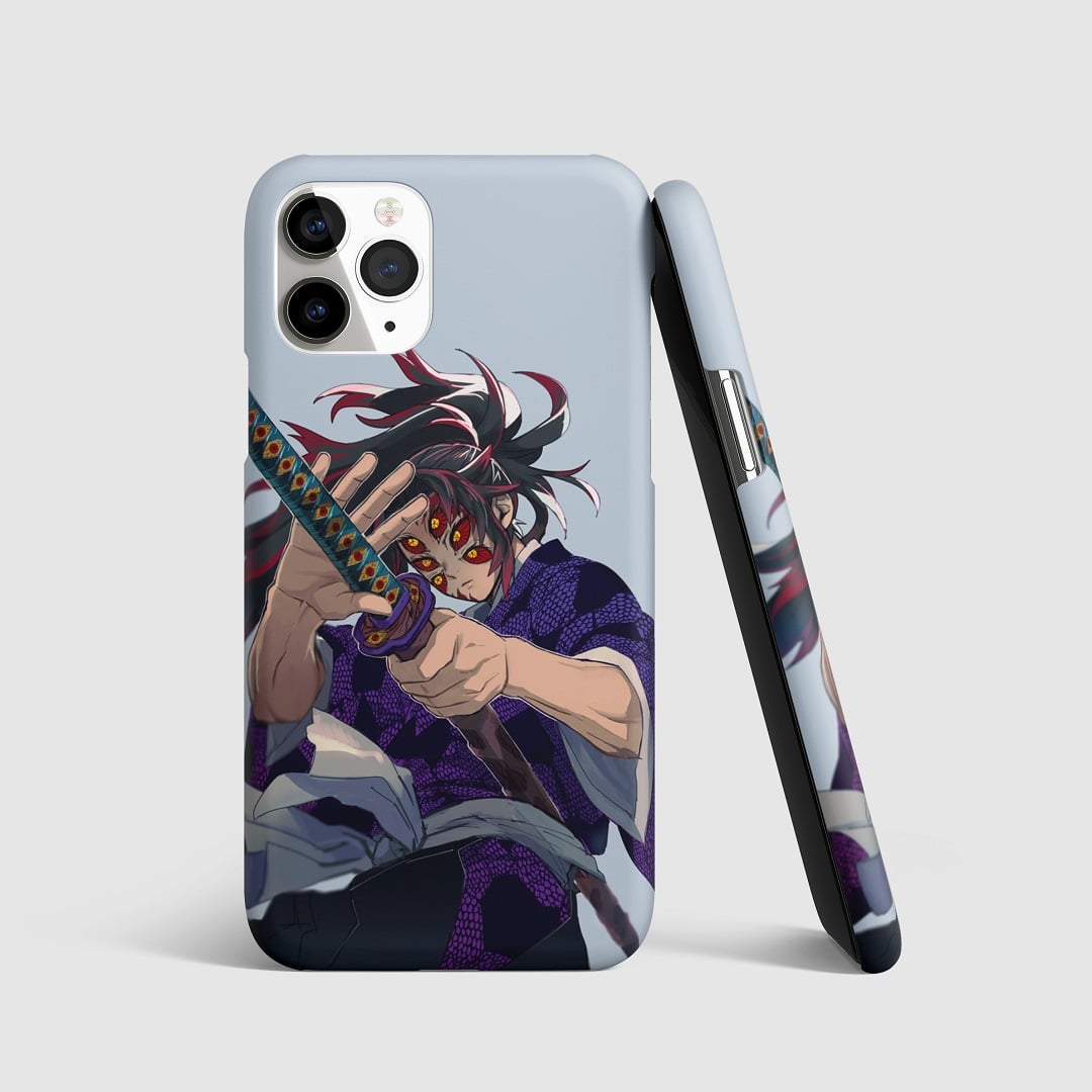 Dynamic artwork of Muzan Kibutsuji in action on phone cover.