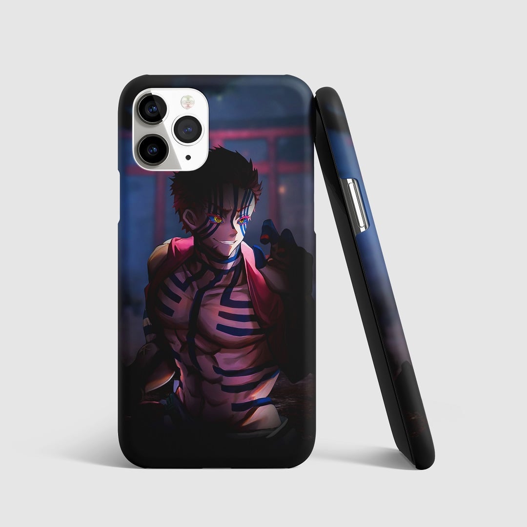 Detailed artwork of Muzan Kibutsuji on phone cover.