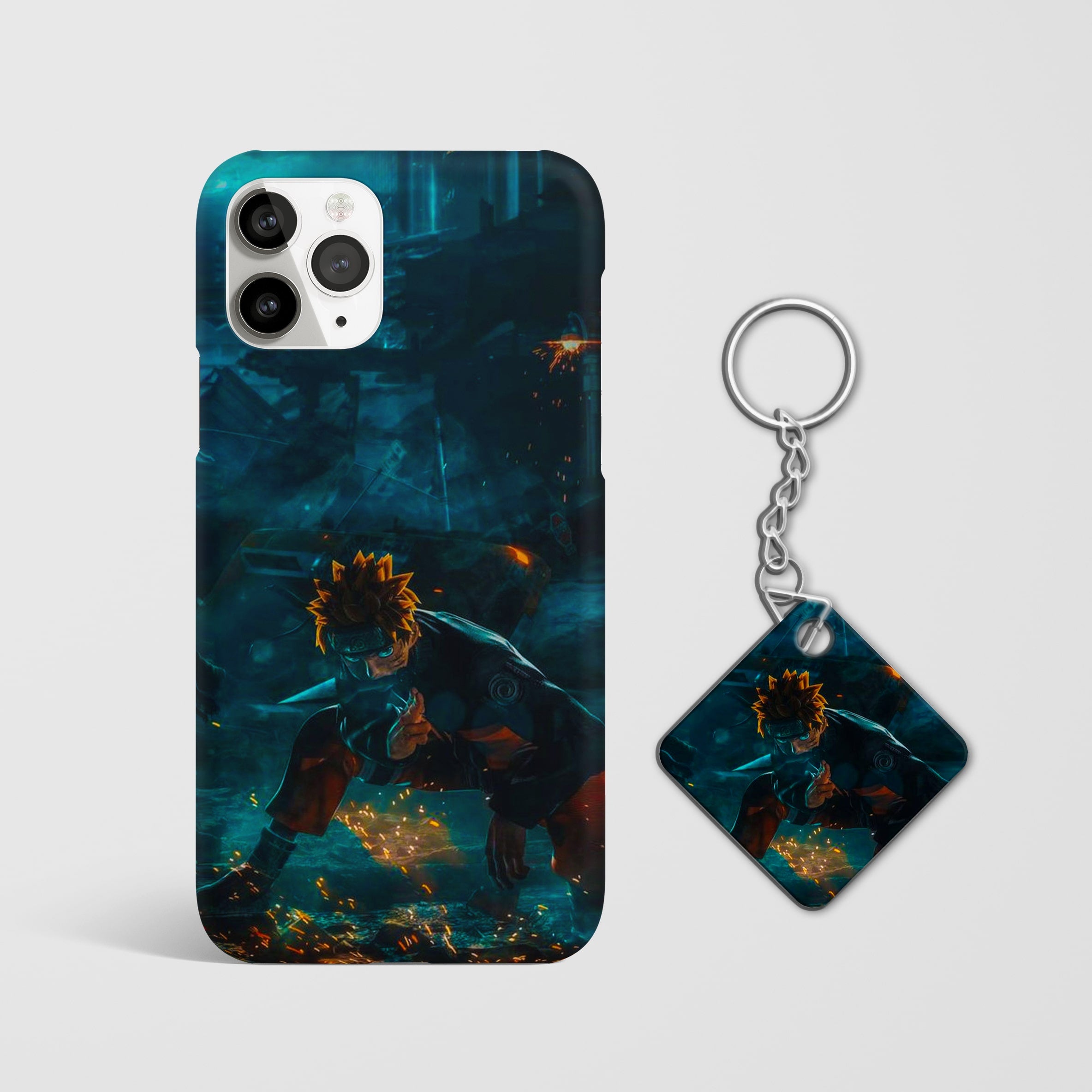 Close-up of the Naruto Jutsu Phone Cover, showcasing the detailed 3D matte design with Keychain.