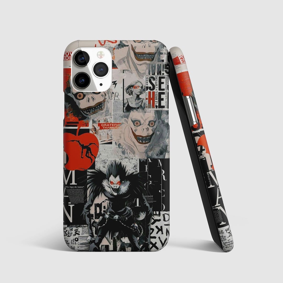 Iconic manga-style artwork of Ryuk from "Death Note" on phone cover.