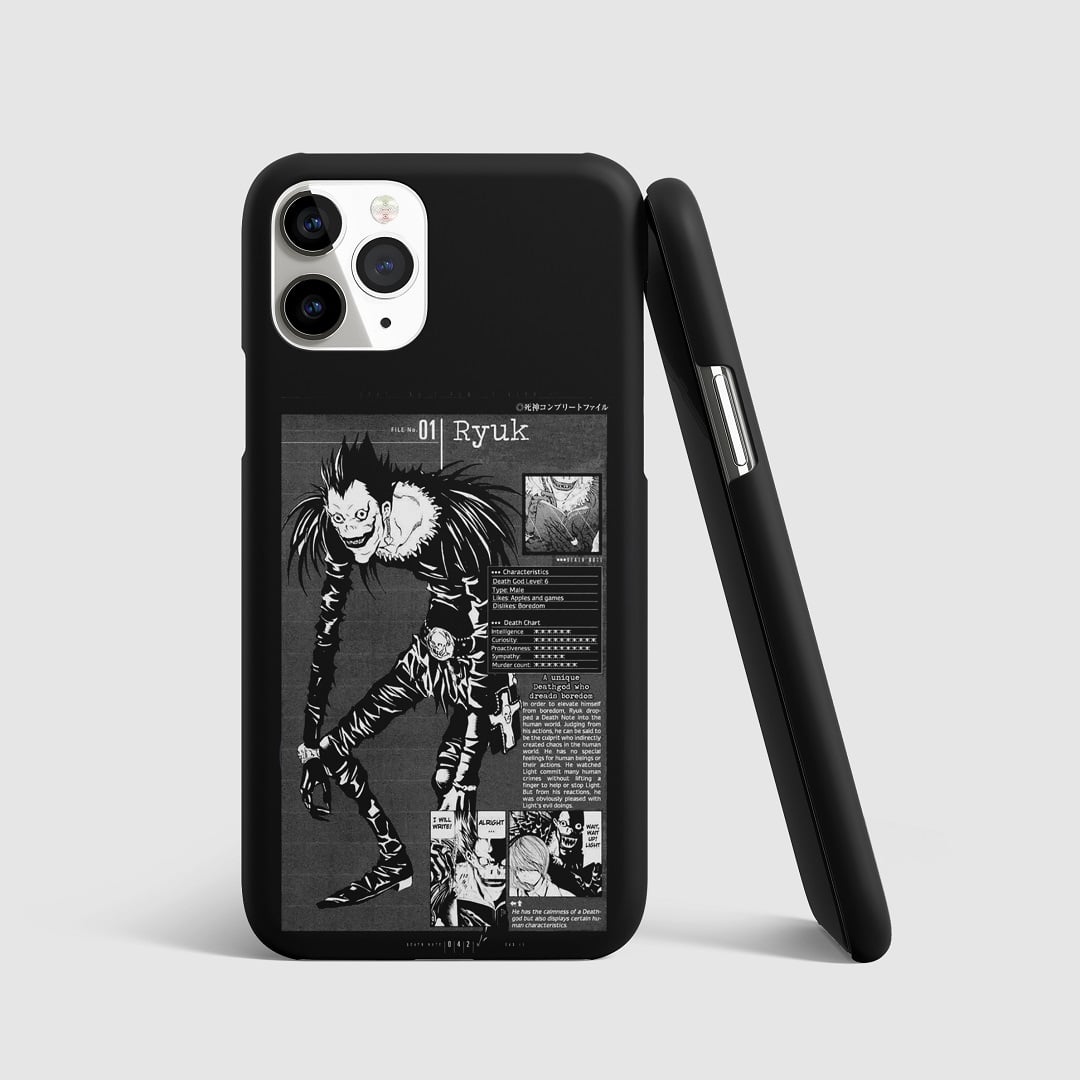 Retro-style artwork of Ryuk from "Death Note" on phone cover.