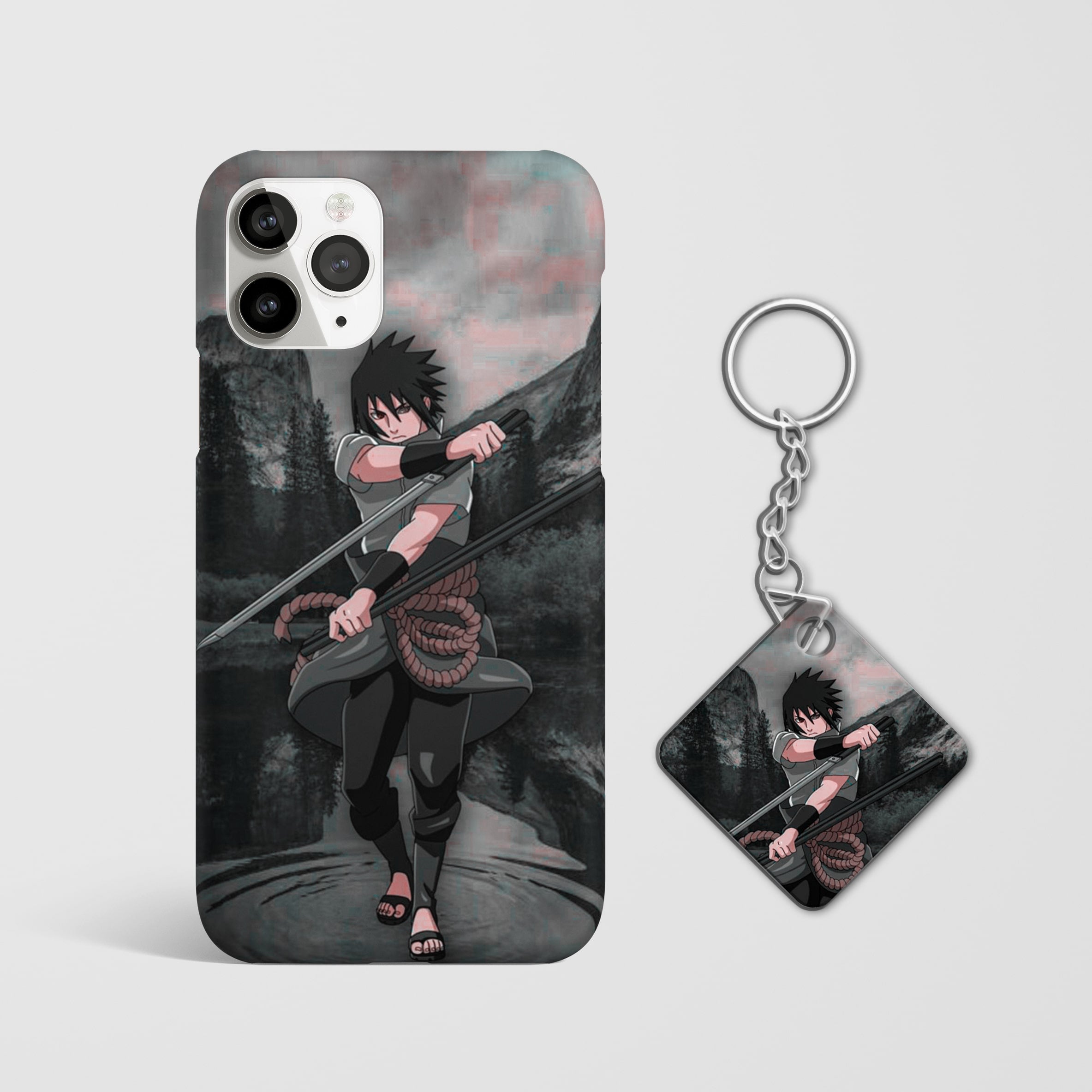 Close-up of the Sasuke Water Jutsu Phone Cover, highlighting the detailed 3D matte design with Keychain.