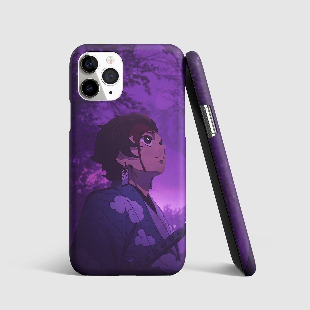 Elegant artwork of Tanjiro Kamado on phone cover.