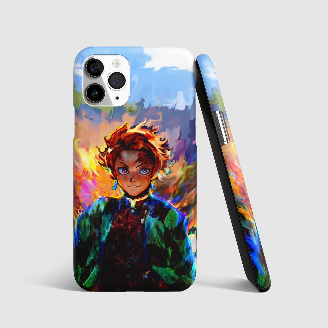 Detailed artwork of Tanjiro Kamado on phone cover.