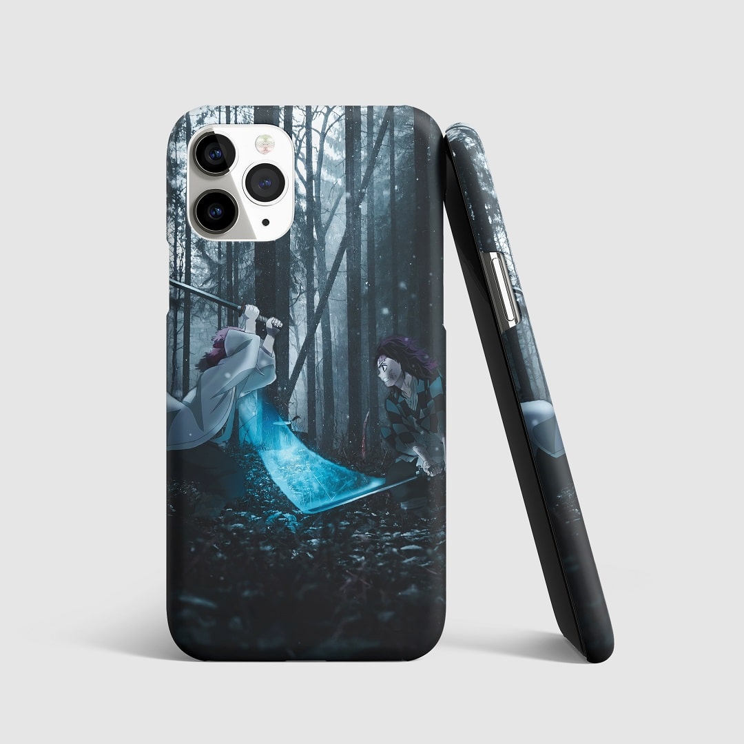 Dynamic fighting pose of Tanjiro Kamado on phone cover.