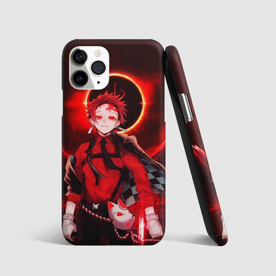 Striking artwork of Tanjiro Kamado on phone cover.