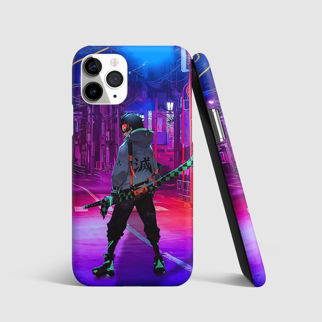 Street-style artwork of Tanjiro Kamado on phone cover.