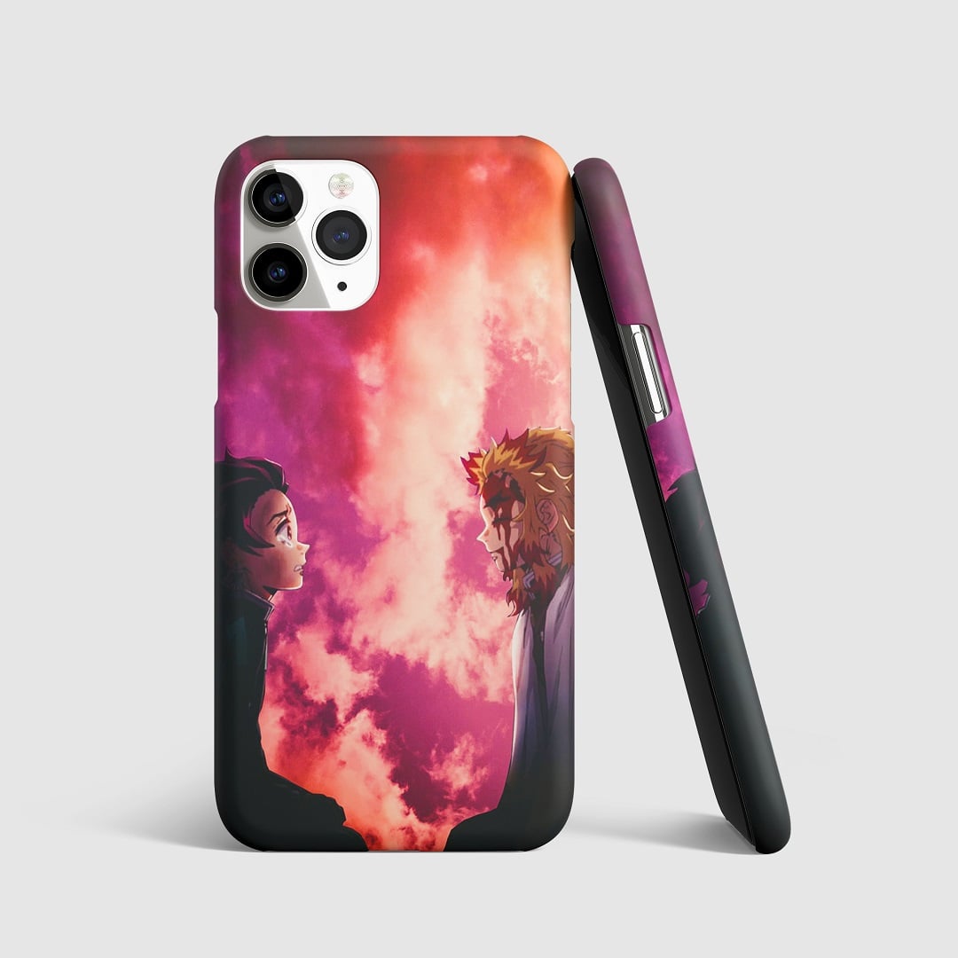 Striking artwork of Tanjiro Kamado and Kyojuro Rengoku on phone cover.