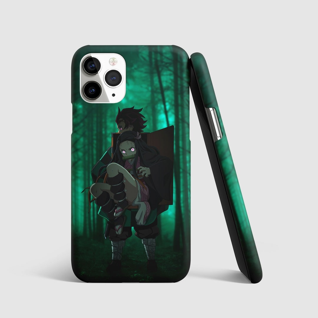 Heartwarming artwork of Tanjiro and Nezuko Kamado on phone cover.