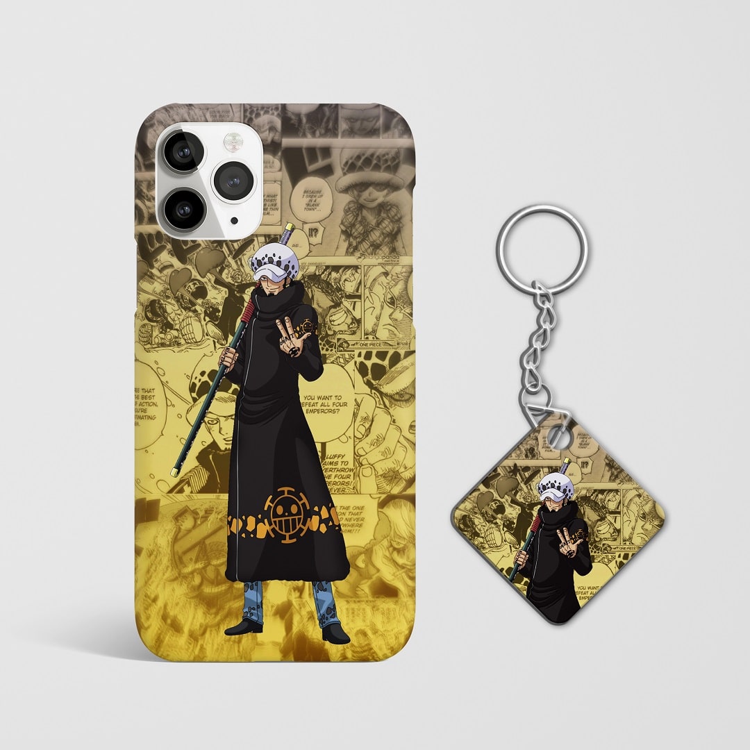 Close-up of the Trafalgar D Water Law Manga Phone Cover showcasing detailed manga artwork with Keychain.