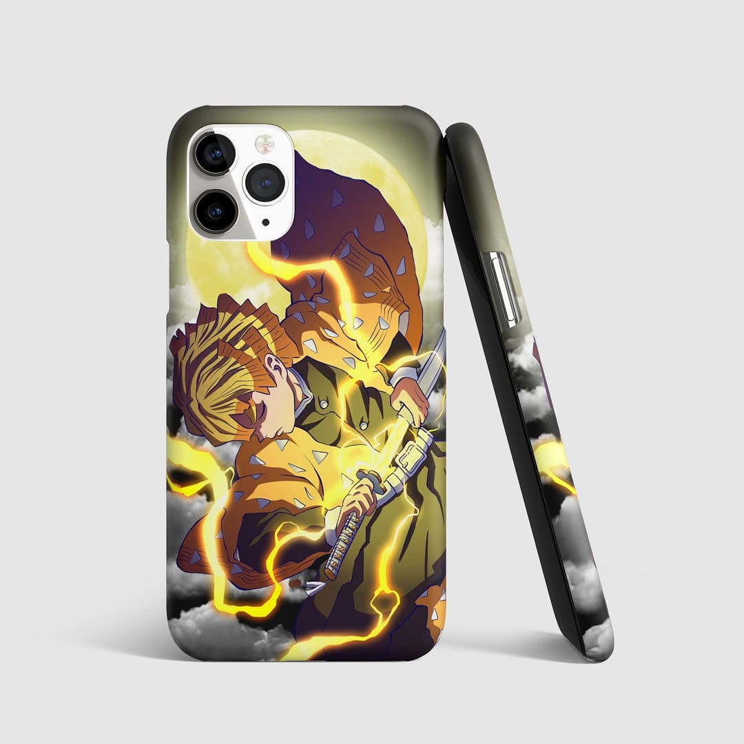 Striking artwork of Zenitsu Agatsuma wielding his katana on phone cover.