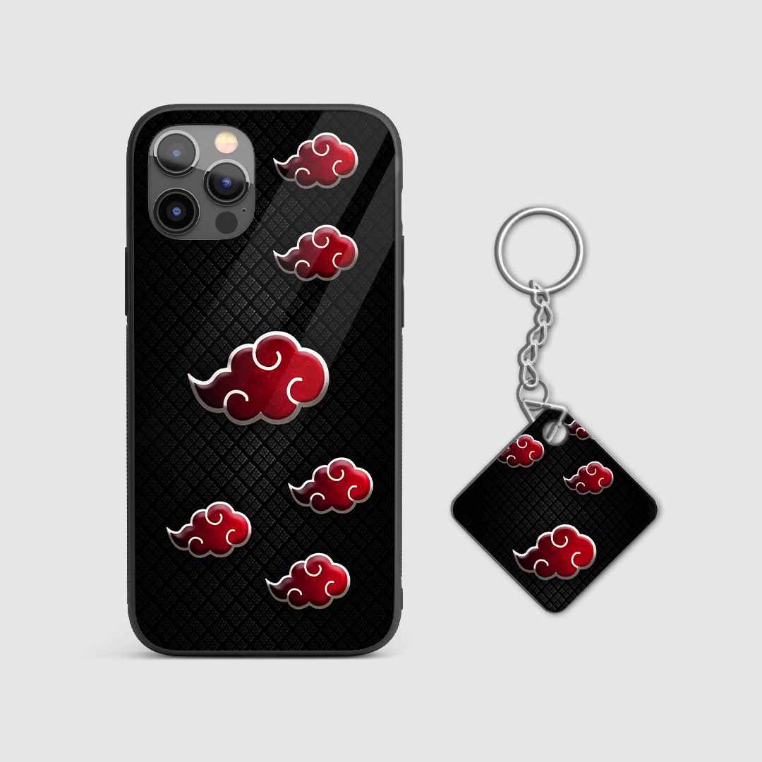 Close-up view of Akatsuki Cloud Silicone Armored Phone Case showing detailed design with Keychain.
