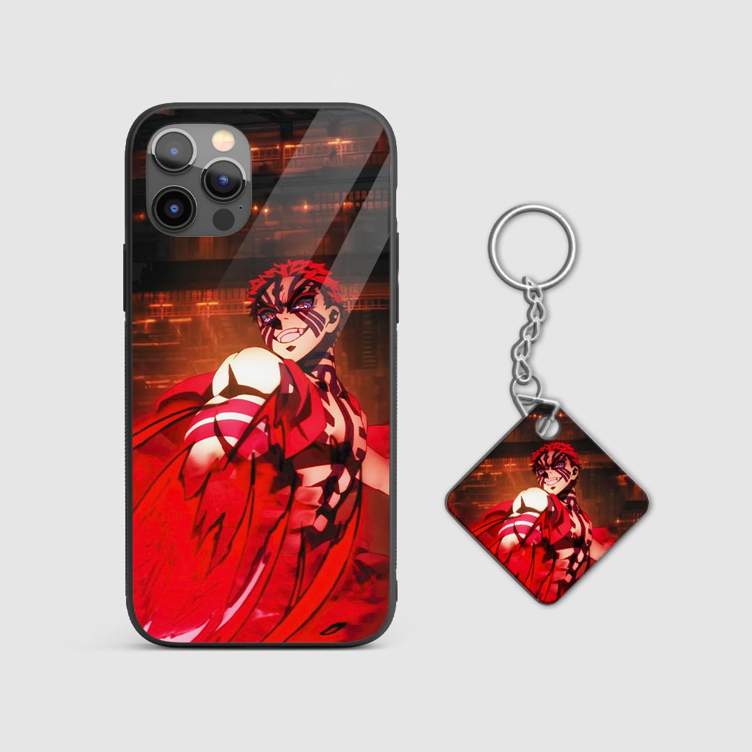 Akaza Demon anime phone cover durable silicone with Keychain.