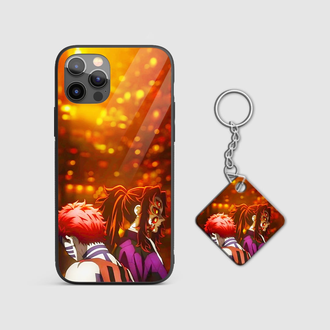 Demon Slayer Akaza and Kokushibo anime phone cover with Keychain.
