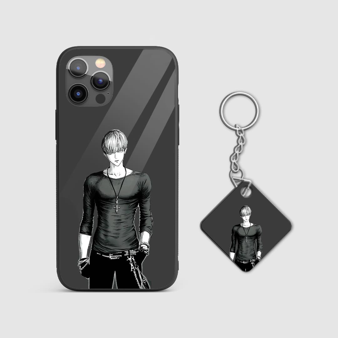 Enigmatic design of Amai Mask from popular anime on a durable silicone phone case with Keychain.