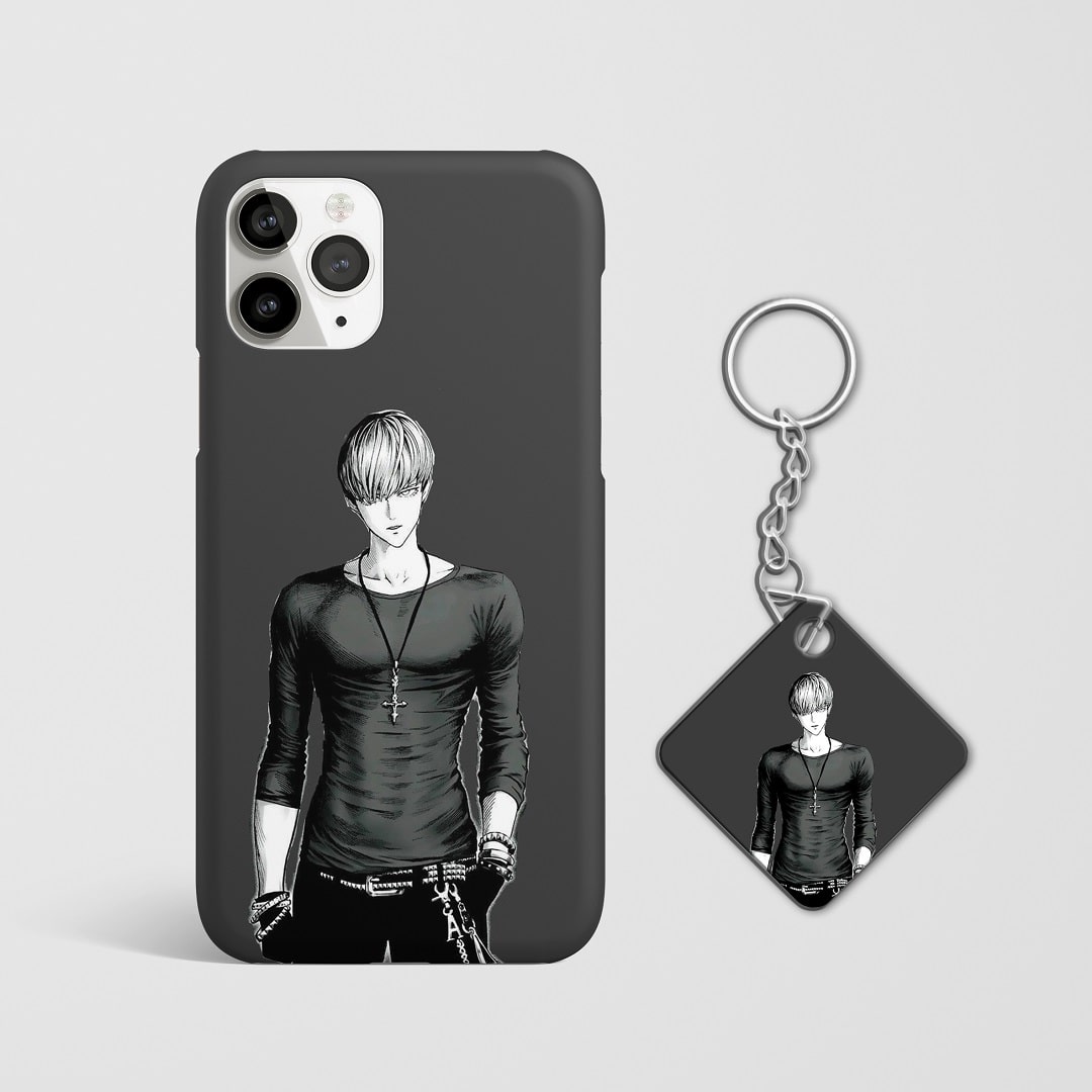 Close-up of Amai Mask’s confident expression on phone case with Keychain.