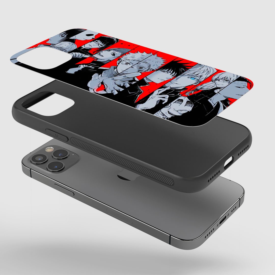 Angled view of Jujutsu Kaisen Side Scroll Silicone Armored Phone Case with anime character design