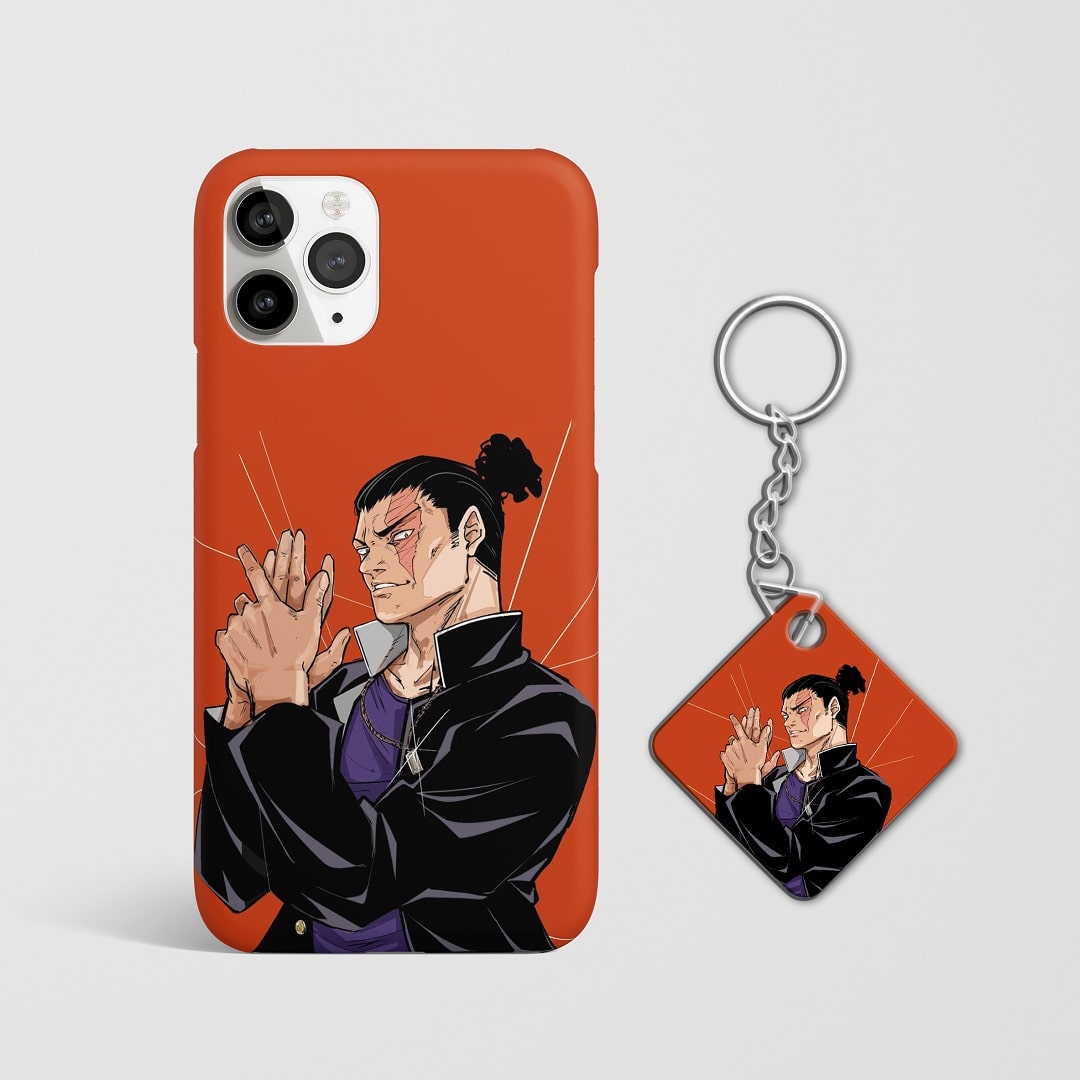 Close-up of Aoi Todo's intense expression on phone case with Keychain.