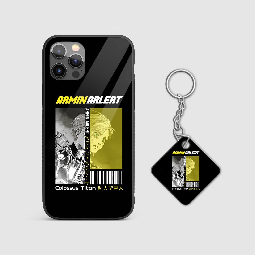 Stylish design of Armin Arlert from Attack on Titan on a durable silicone phone case with Keychain.