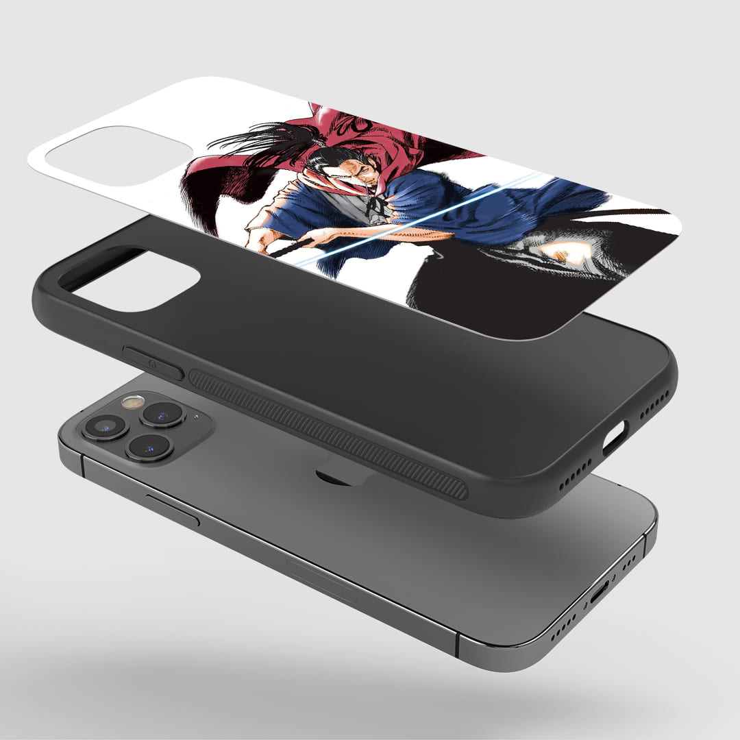 Atomic Samurai Action Phone Case installed on a smartphone, offering robust protection and a bold design.
