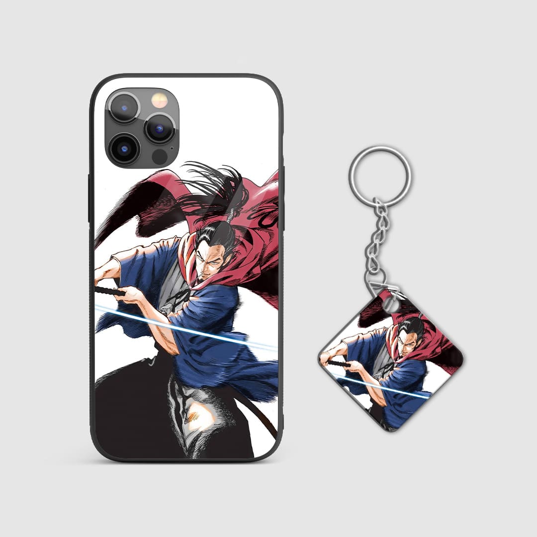 Fierce action design of Atomic Samurai from popular anime on a durable silicone phone case with Keychain.