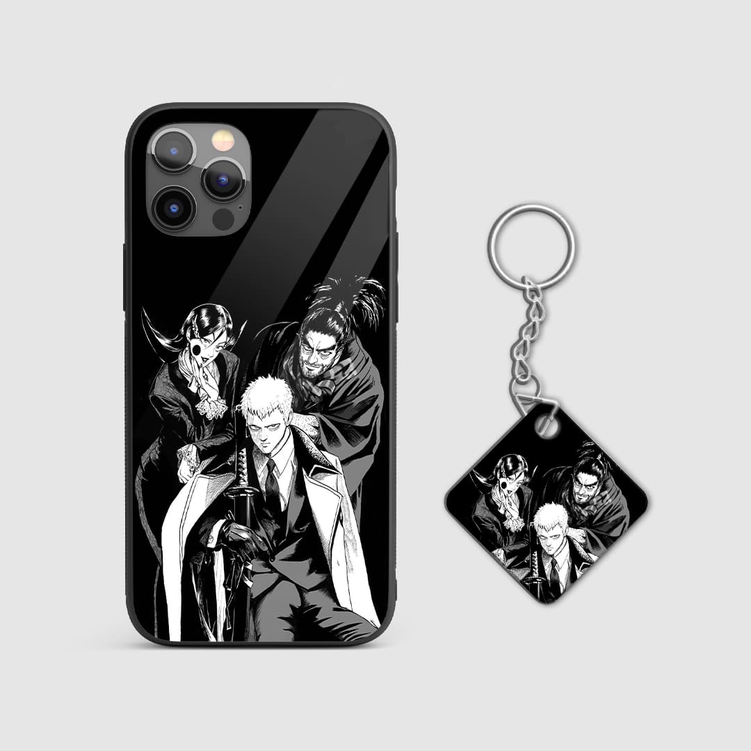 Powerful design of Atomic Disciples from popular anime on a durable silicone phone case with Keychain.