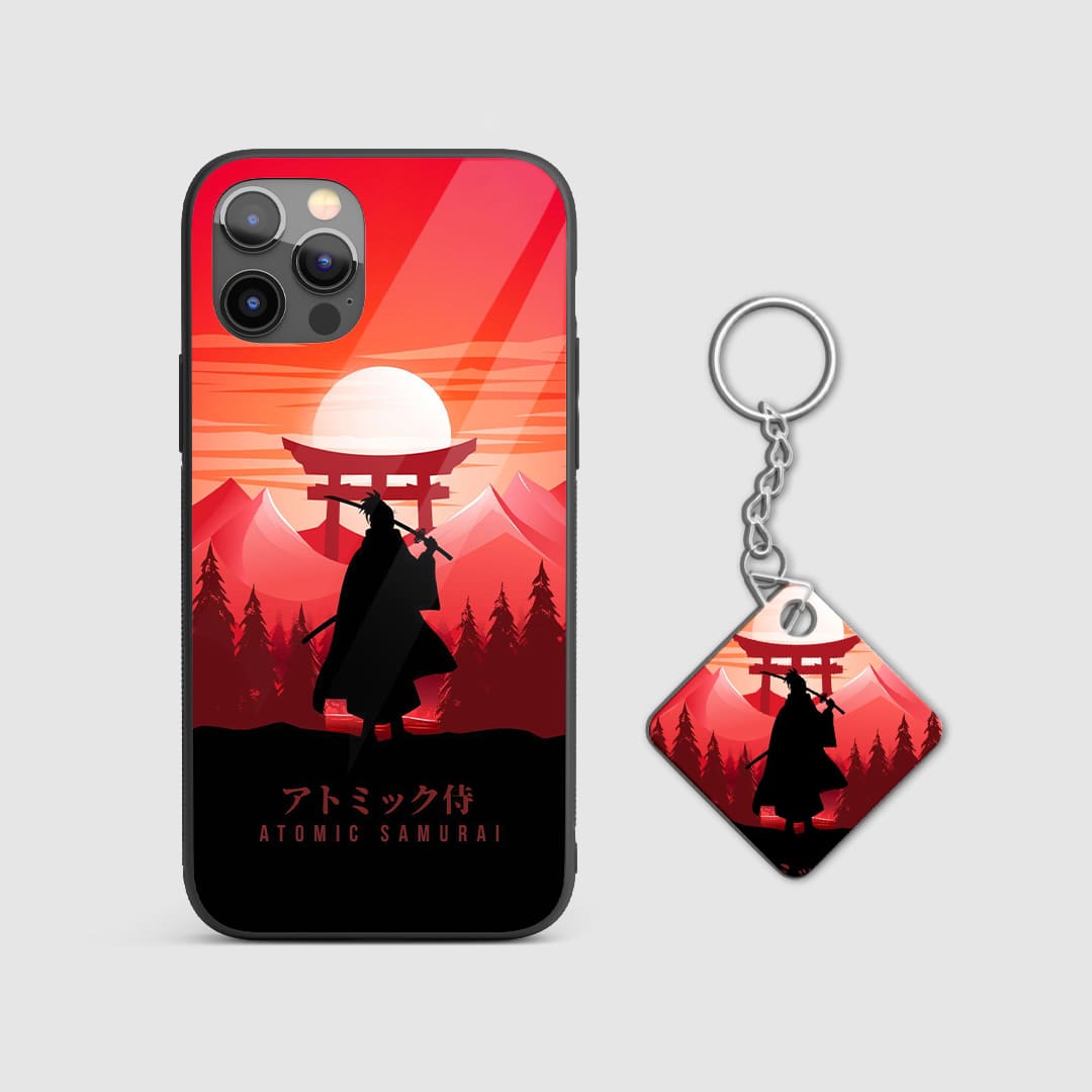 Powerful design of Atomic Samurai from popular anime on a durable silicone phone case with Keychain.