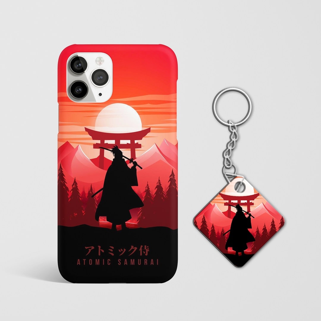 Close-up of Atomic Samurai’s intense expression on phone case with Keychain.