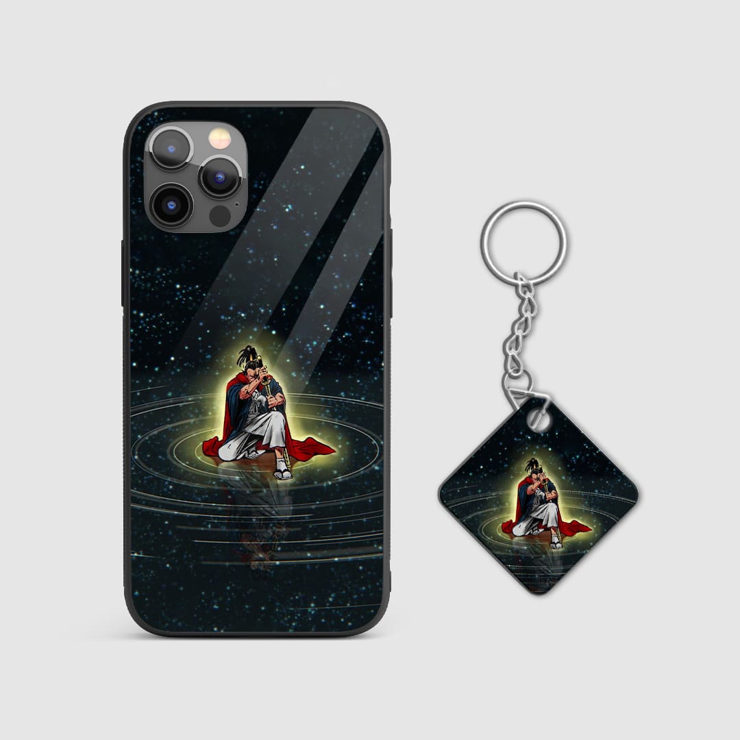 Cosmic design of space exploration on a durable silicone phone case with Keychain.