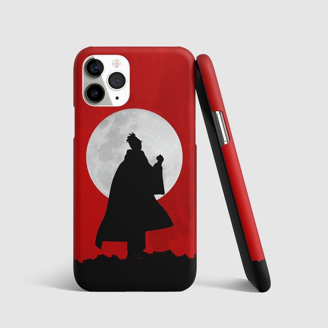 Striking artwork of Atomic Samurai from "One Punch Man" against a white moon background on phone cover.