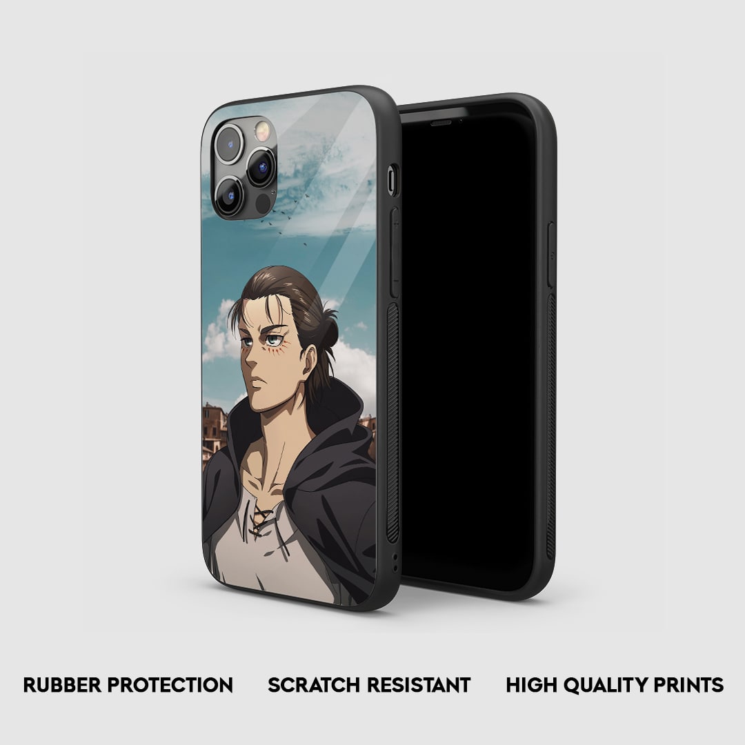 Side view of the AOT Eren Armored Phone Case, highlighting its thick, protective silicone material.