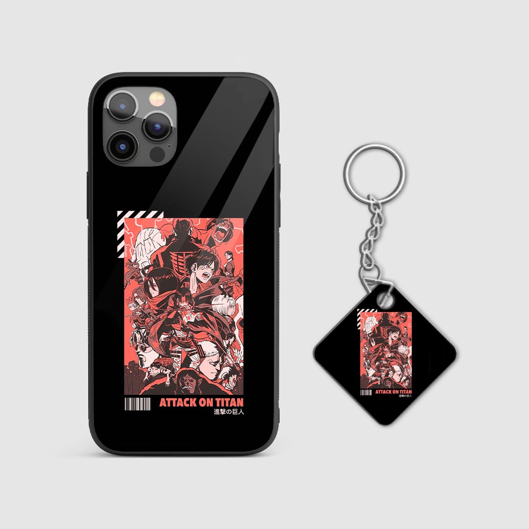 Epic design from Attack On Titan on a durable silicone phone case with Keychain.