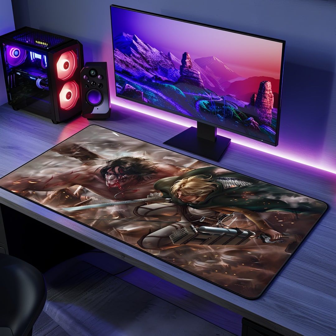Attack on Titan Action Desk Mat with dynamic anime design