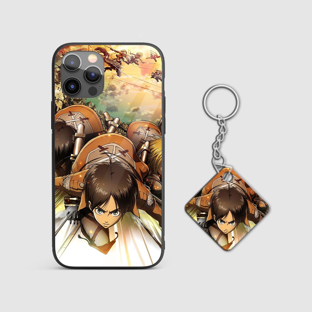 Dynamic design of Attack on Titan from AOT on a durable silicone phone case with Keychain.