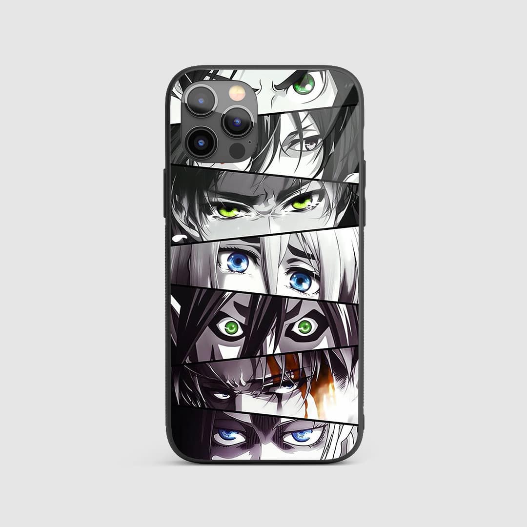AOT Eyes Silicone Armored Phone Case featuring intense Attack on Titan artwork.